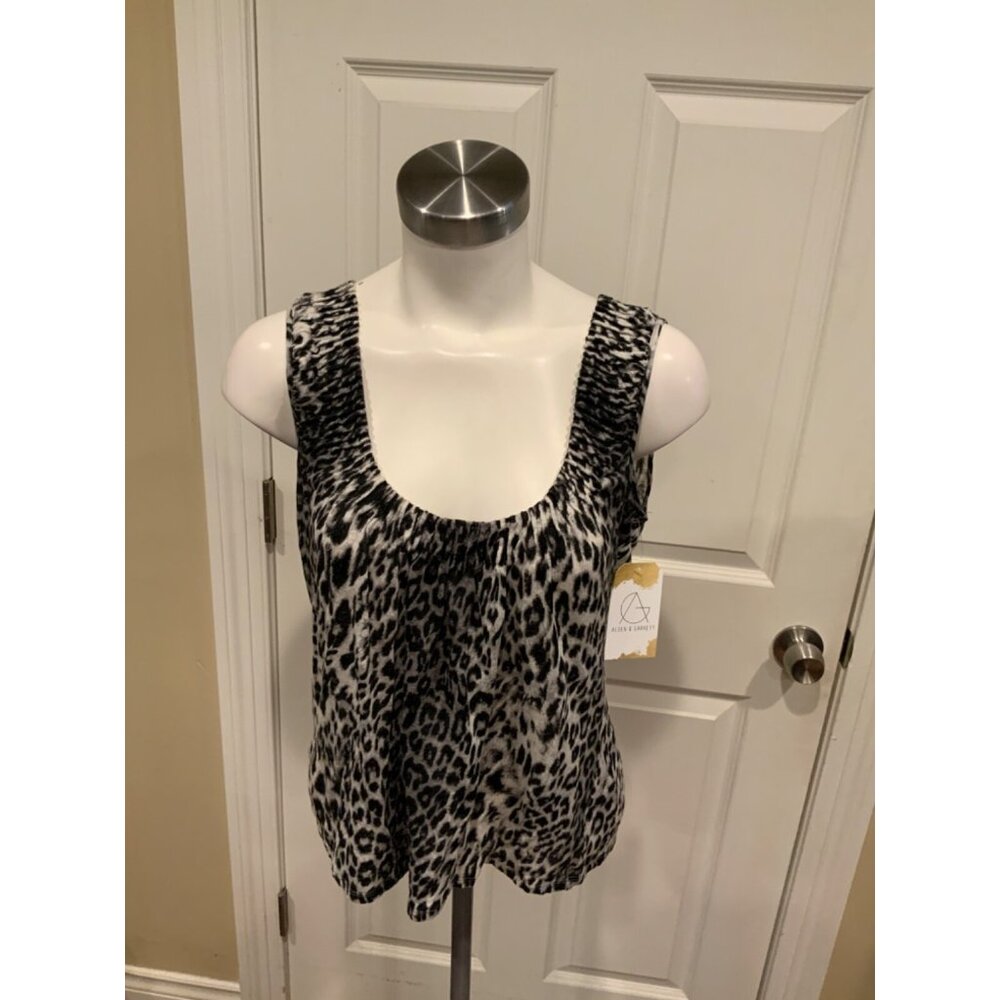 Elie Tahari Black & Gray Leopard Print Tank Top, Size Small